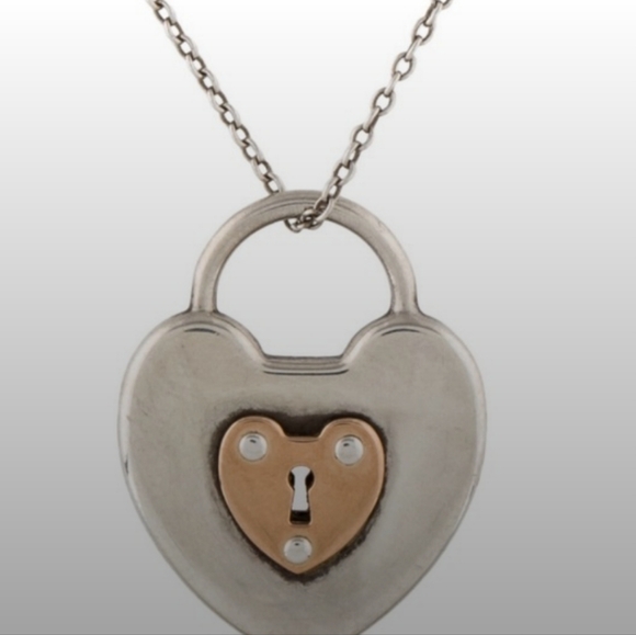 Authentic Tiffany & Co. Two Tone Silver & Rose Gold Heart Lock Pendant Necklace - Picture 1 of 4